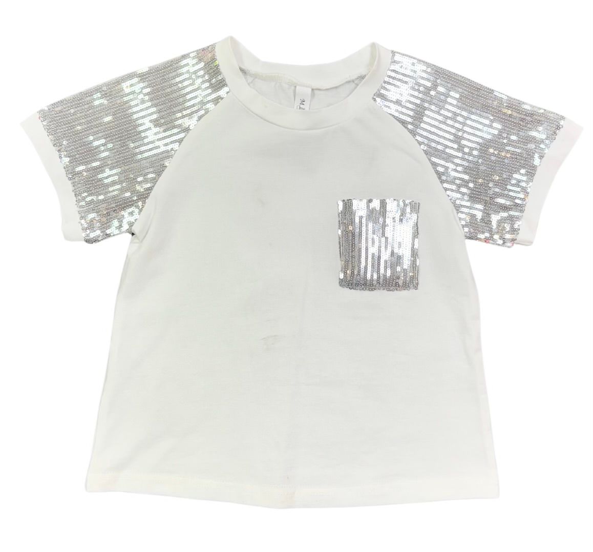SEQUIN SLEEVE AND POCKET T-SHIRT