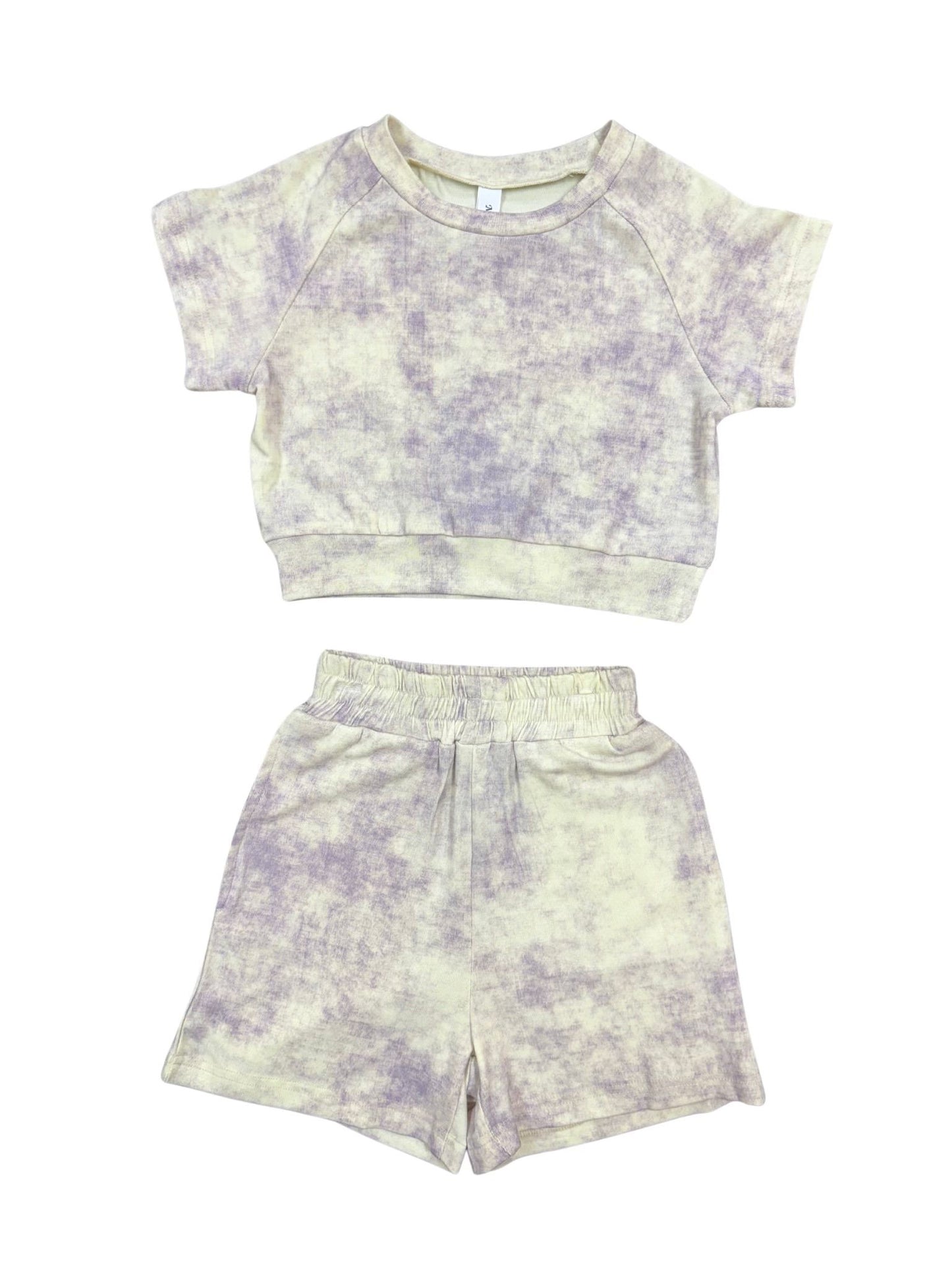KNITTED TYE-DYE CROPPED TOP AND SHORT SET