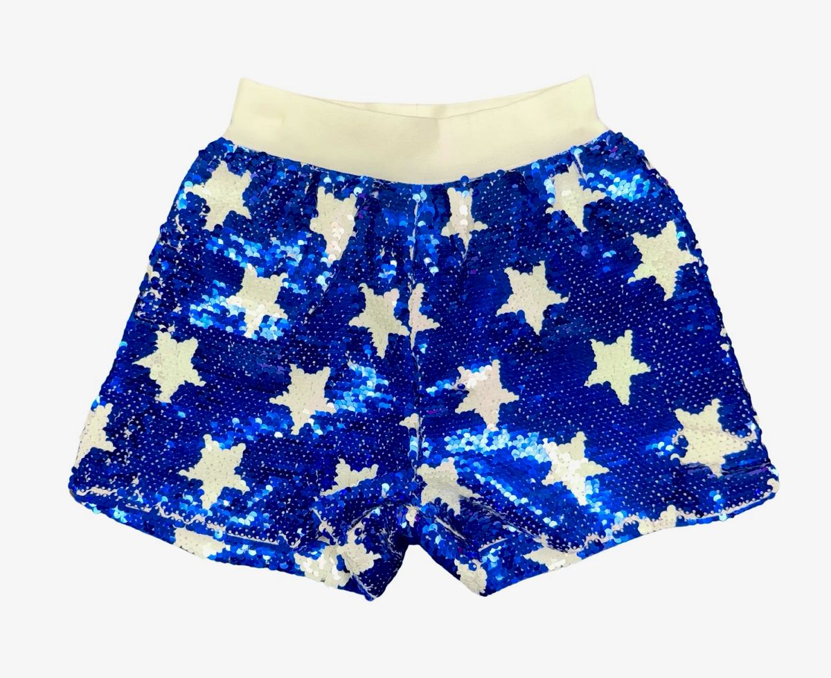 SEQUIN STAR SHORTS-BLUE