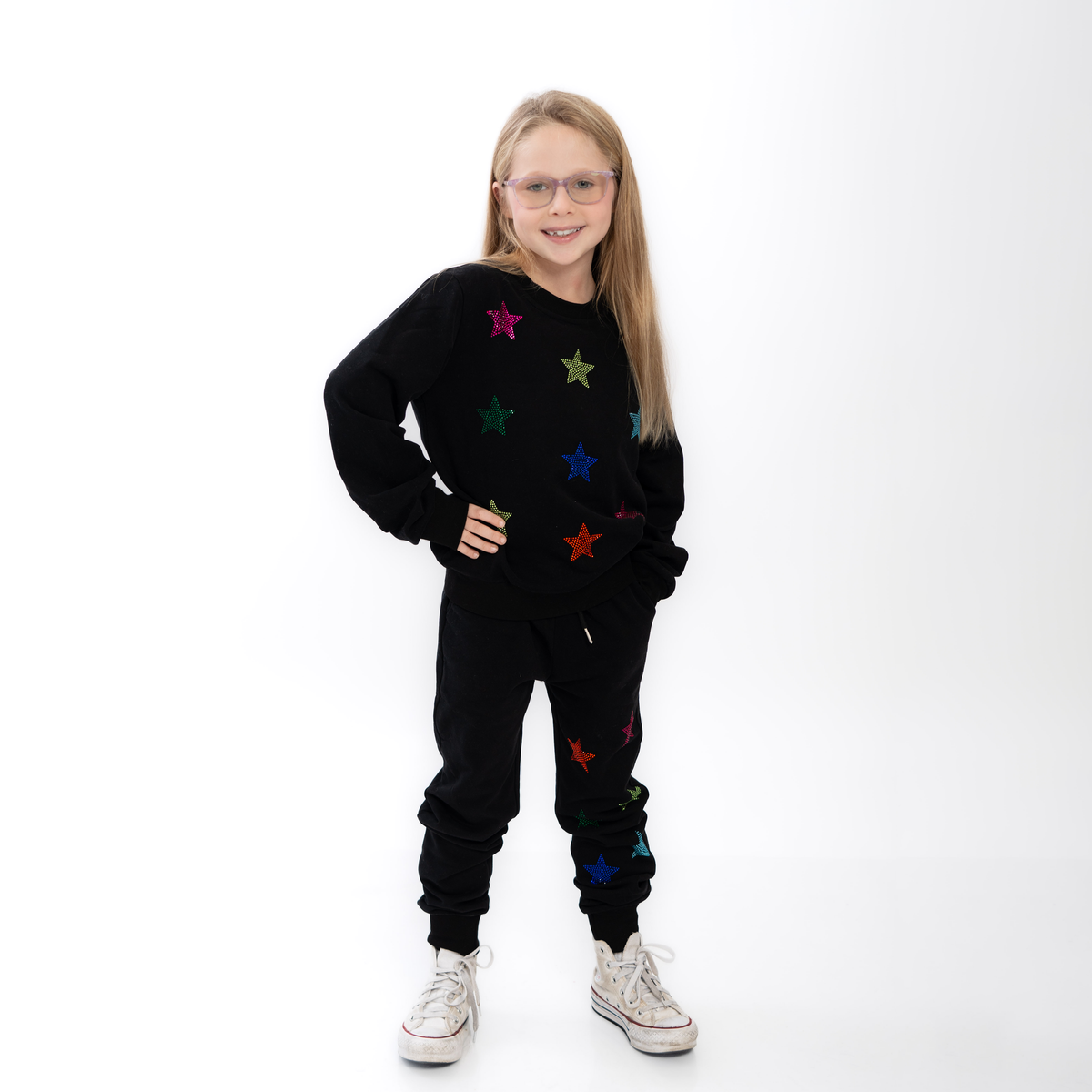 Sequin Stars Set – Sweatshirt & Pull-On Jogger with Pockets