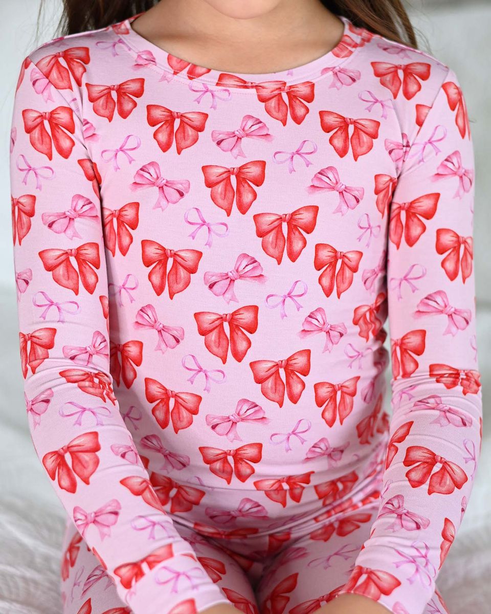 Red & Pink Bow Toddler Lounge Set | Bamboo Two-Piece Pajamas