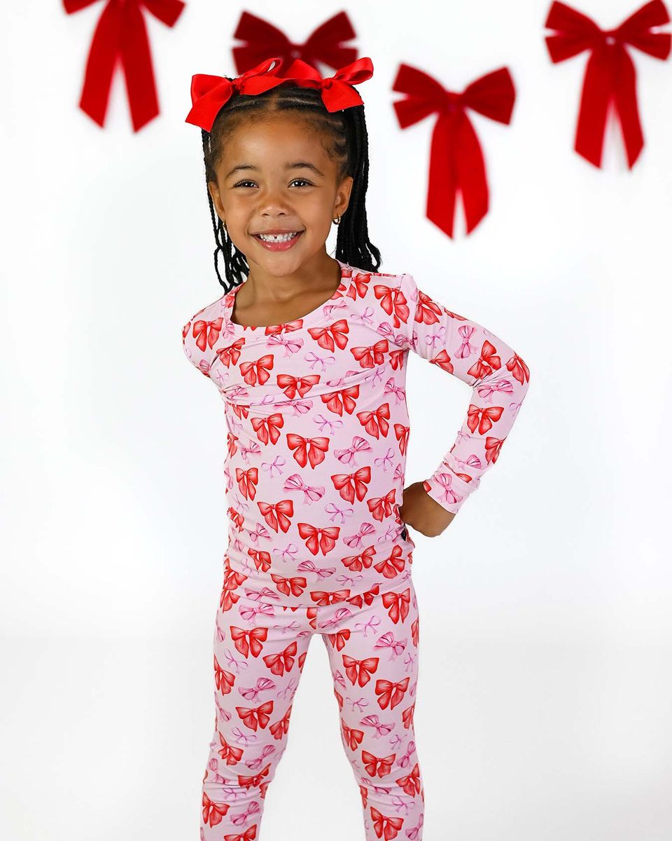 Red & Pink Bow Toddler Lounge Set | Bamboo Two-Piece Pajamas