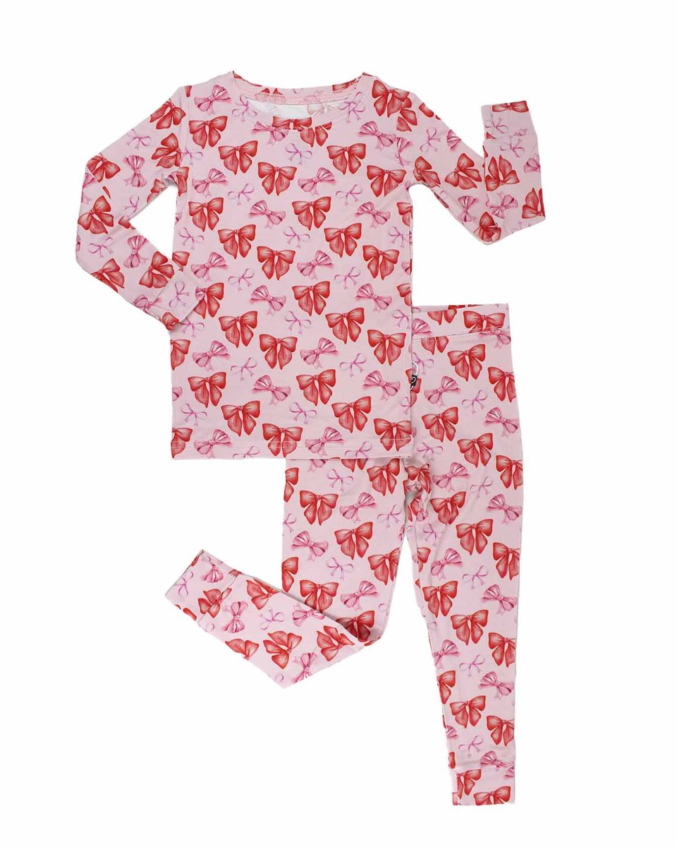 Red & Pink Bow Toddler Lounge Set | Bamboo Two-Piece Pajamas