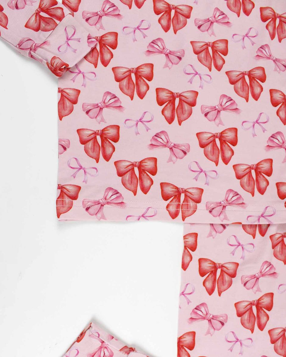 Red & Pink Bow Toddler Lounge Set | Bamboo Two-Piece Pajamas