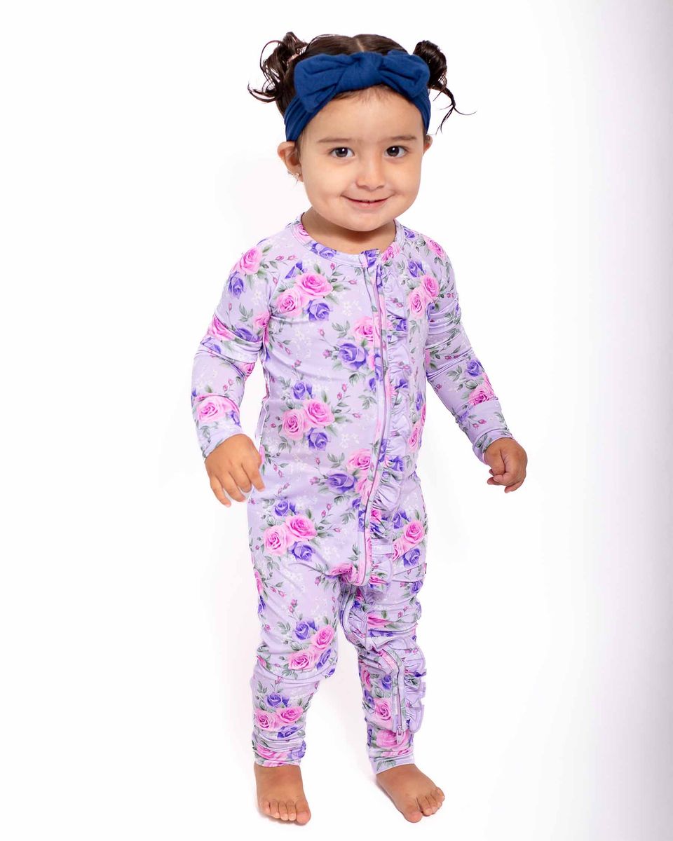 Lavender Rose Ruffled Poppy™ Convertible Romper | Bamboo Zip Pajamas