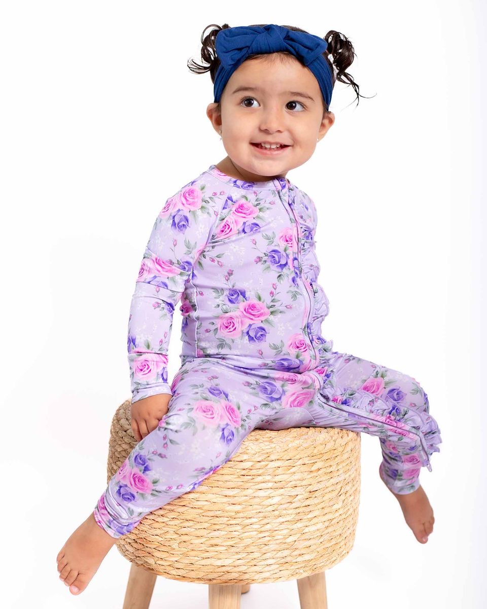Lavender Rose Ruffled Poppy™ Convertible Romper | Bamboo Zip Pajamas