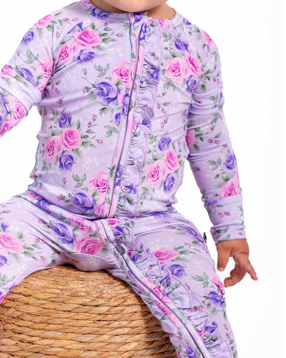 Lavender Rose Ruffled Poppy™ Convertible Romper | Bamboo Zip Pajamas