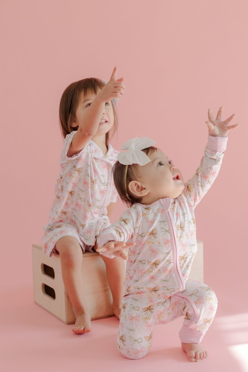 Golden Bows Bamboo Girls Button Down Pajama Set