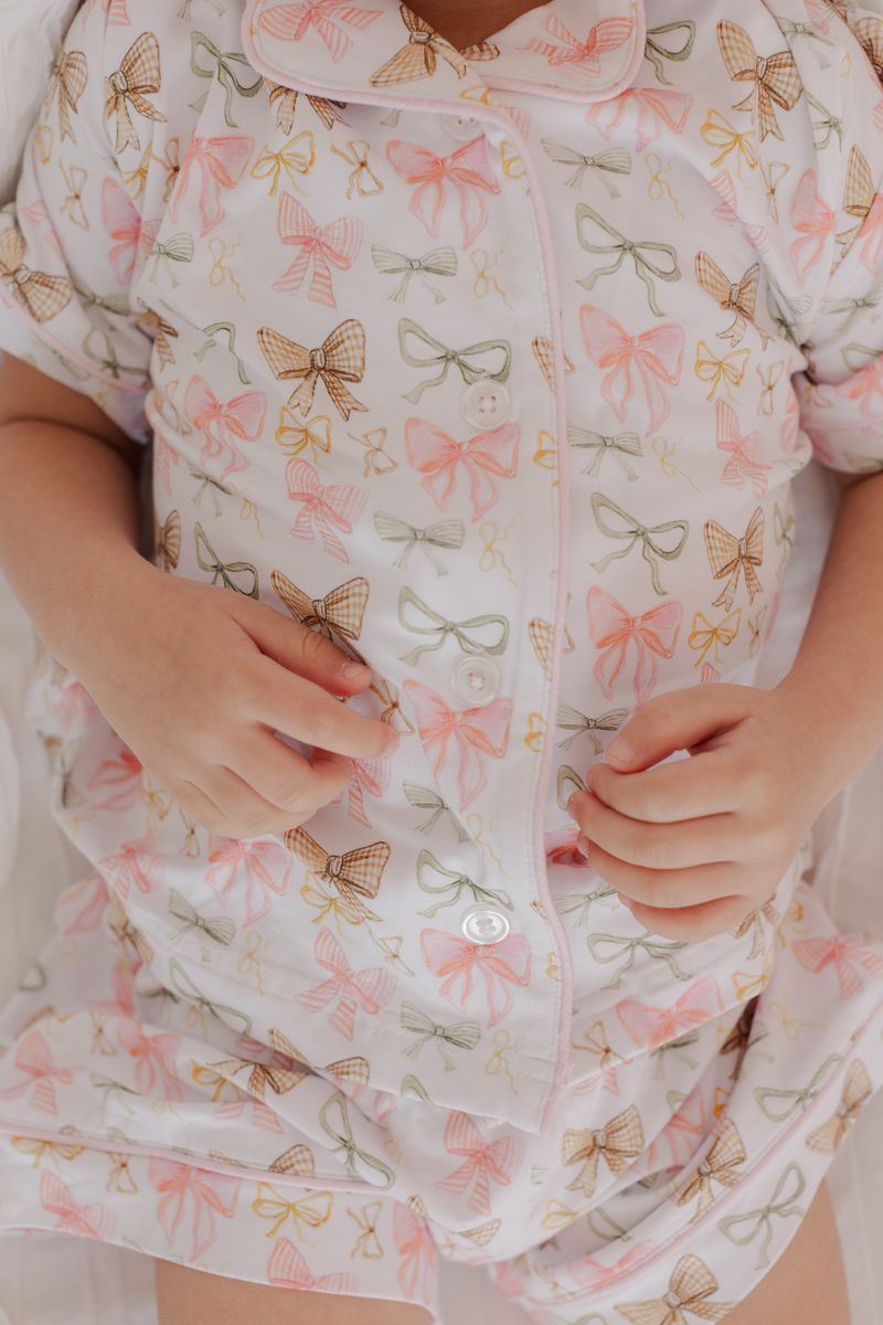 Golden Bows Bamboo Baby Zip Romper โ Pink Bow Sleeper