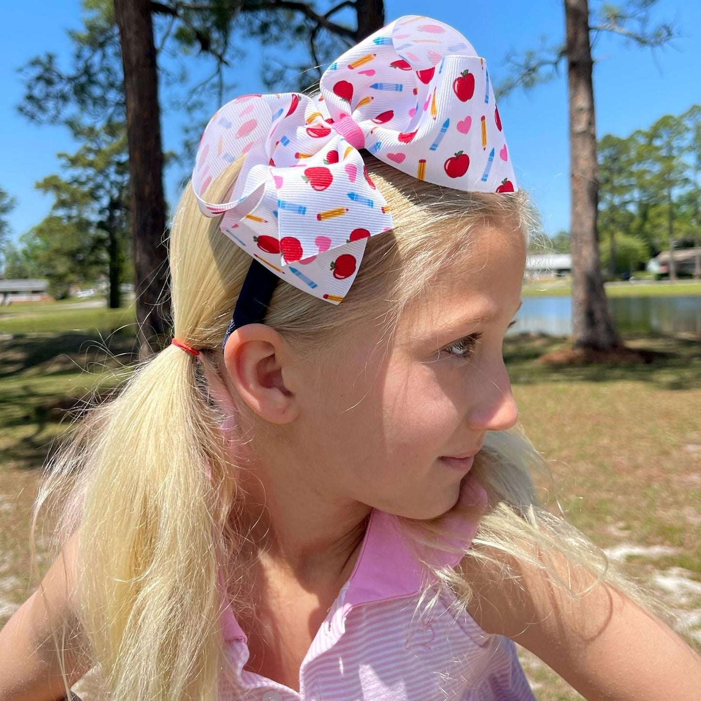 Apple School-themed Printed Grosgrain Hair Bow