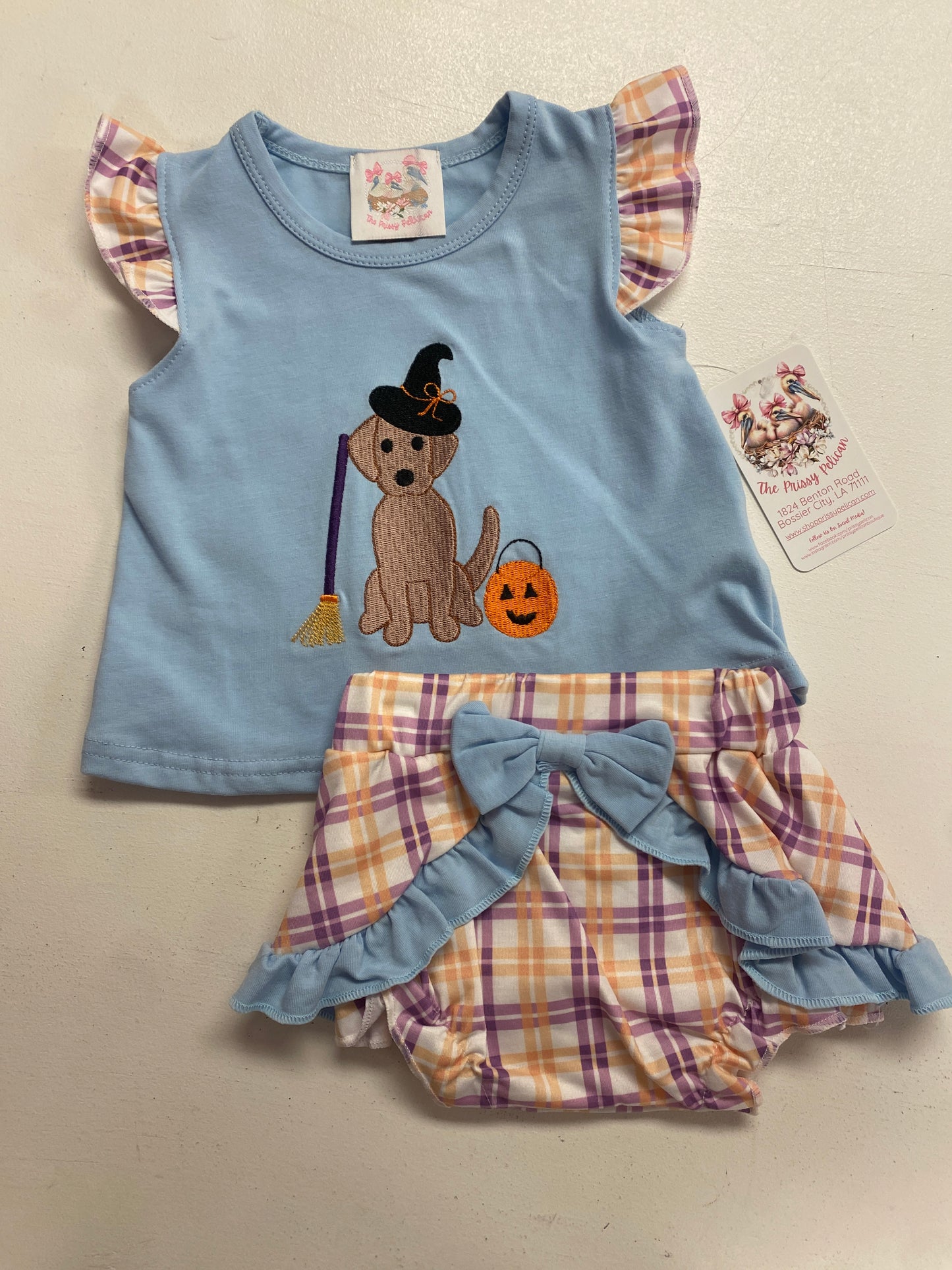 Halloween Witch Dog Embroidery Girl Diaper Set