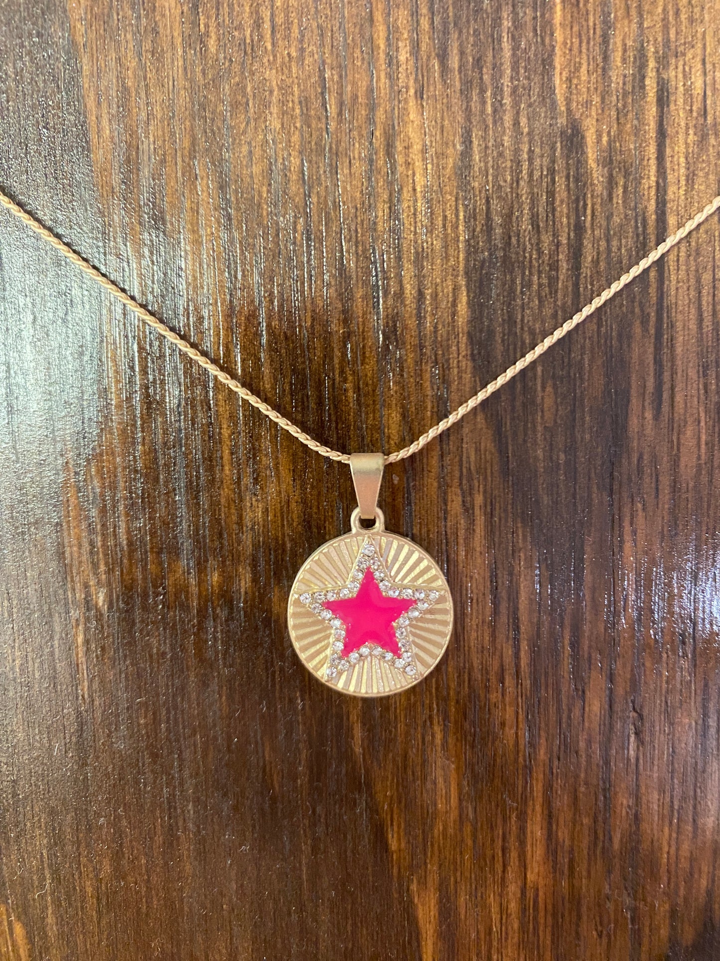 Pink Enamel Star Necklace