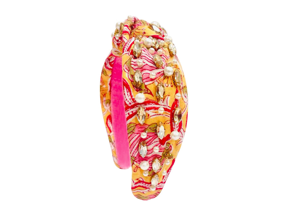 Floral Print Headband - Orange and Pink Flowers