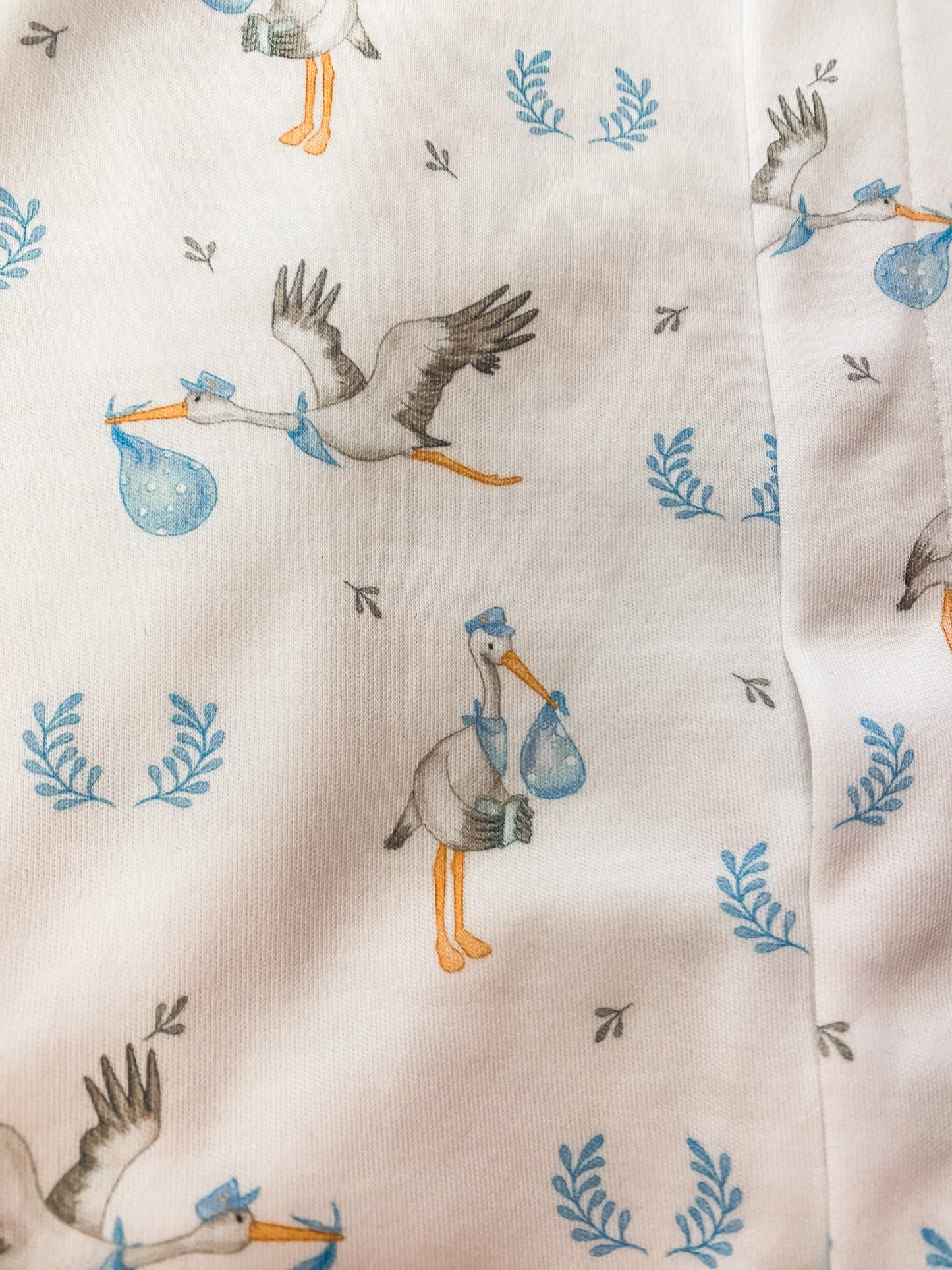 Tiny Storks Boy Printed Convertible Gown w/ Piping