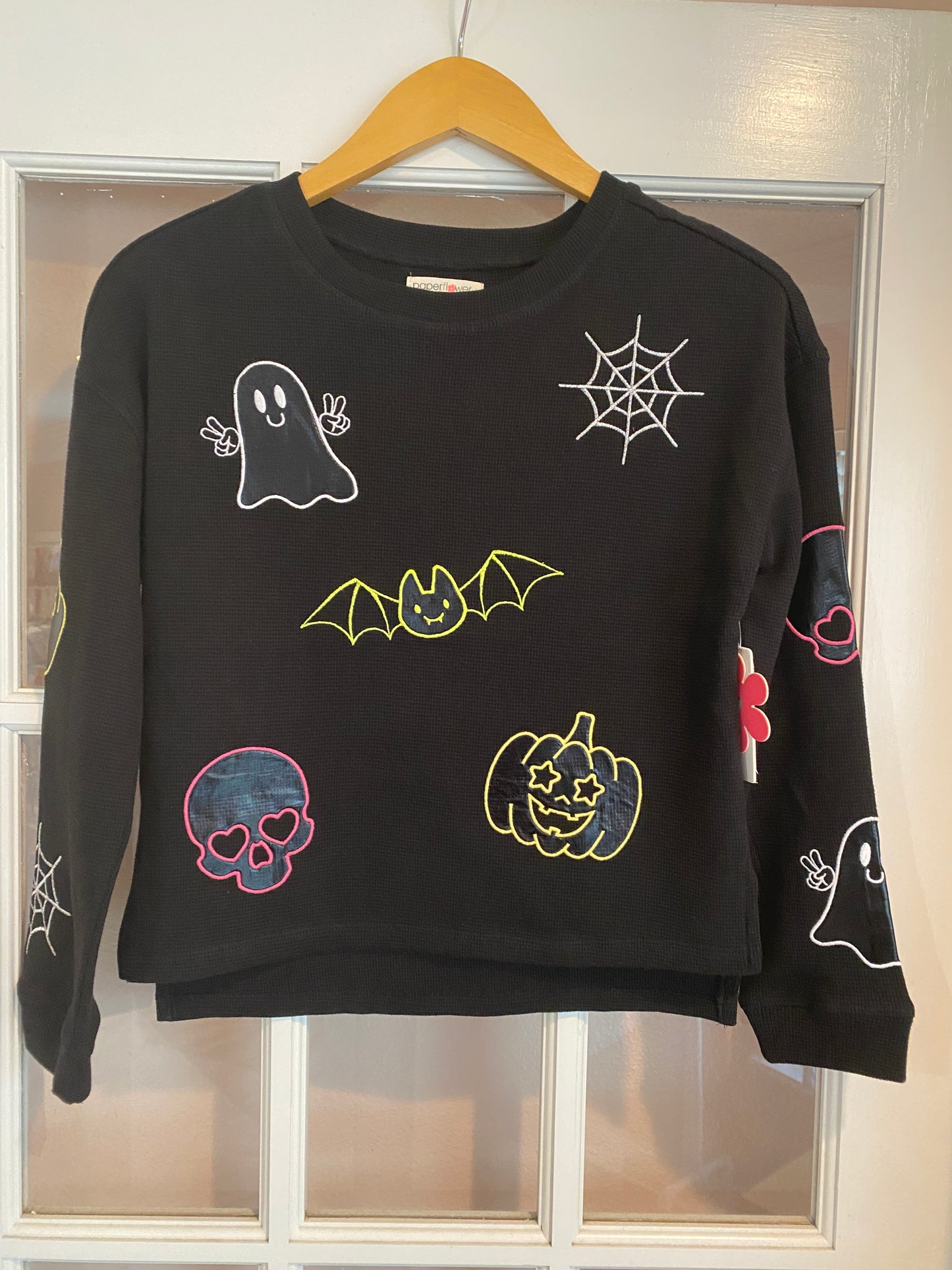 Spooky Appliqué Top-Glitter Halloween Long Sleeve