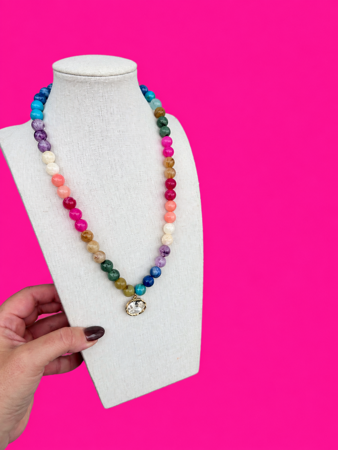 Rainbow Necklace with Rhinestone Charm