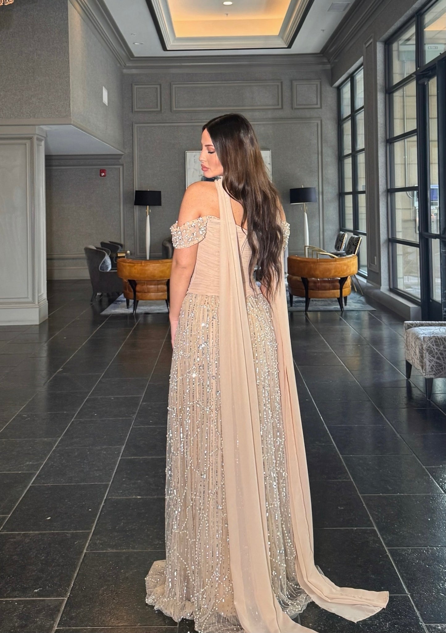 Mayssa Corset Off Shoulder Versitle Sequin Embellished Modest Evening Dress