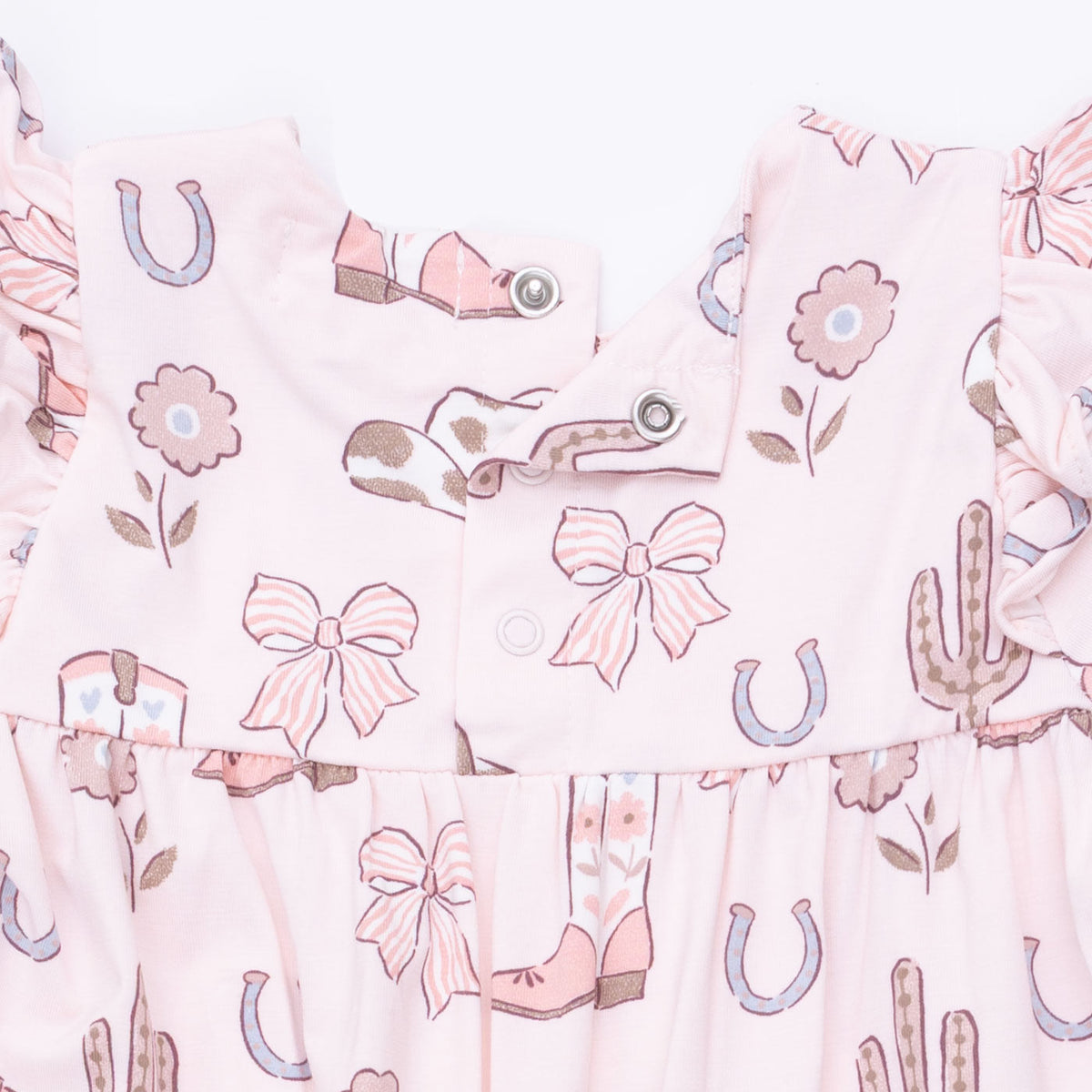 Cowgirl Boots and Bows - Ruffle Sleeve Snap Romper