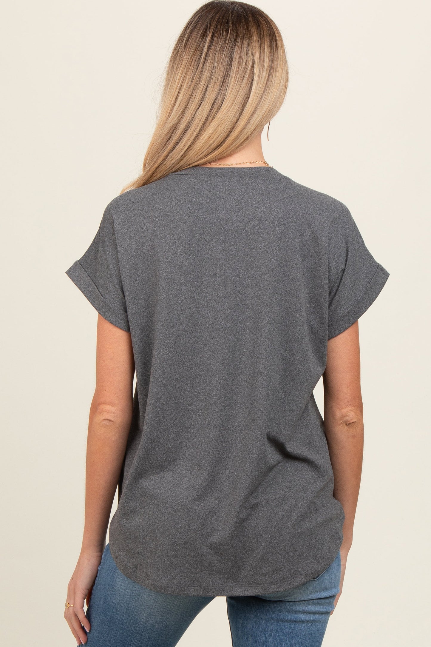Charcoal V-Neck Pocket Short Sleeve Maternity Shirt