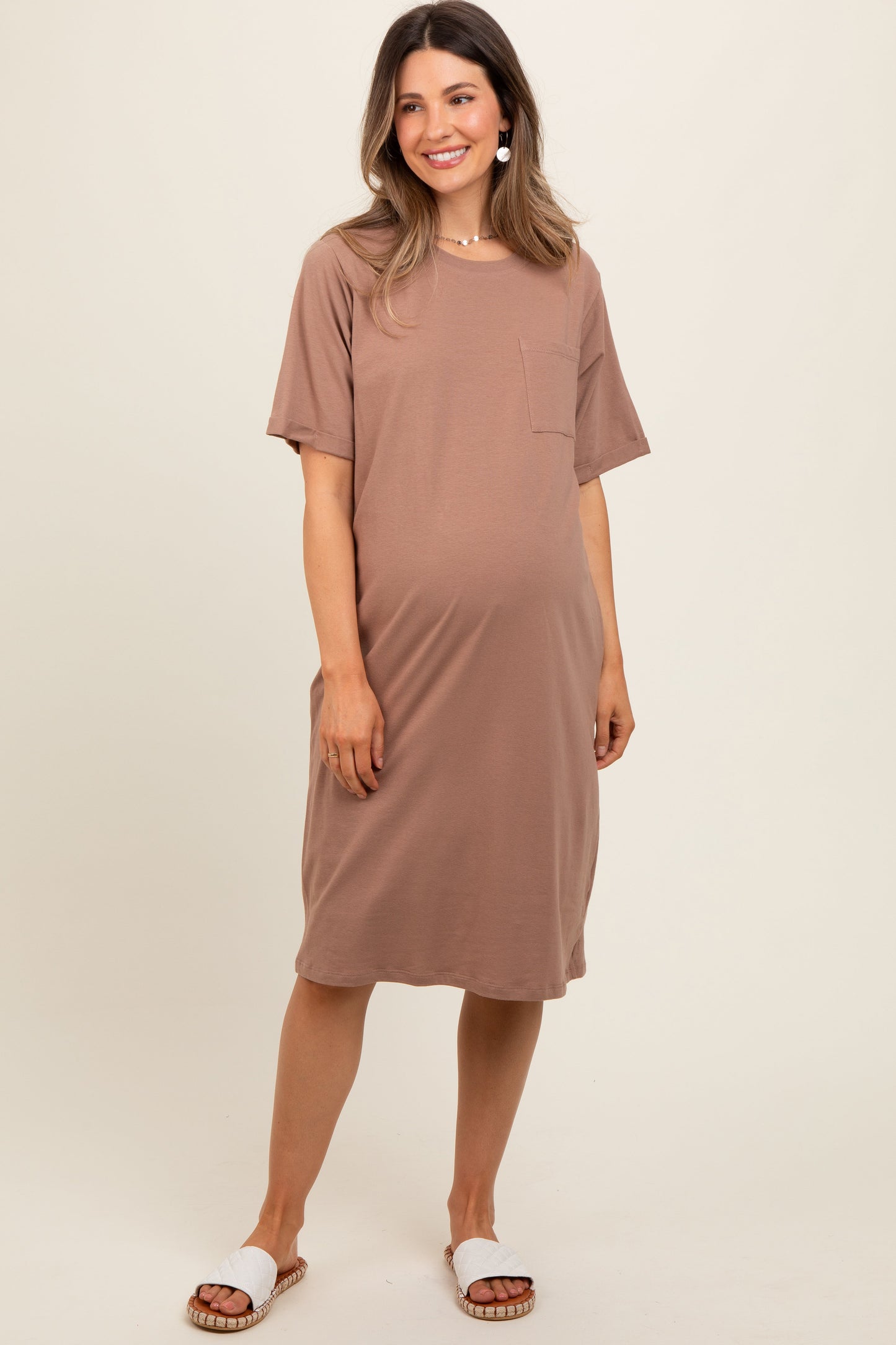 Mocha Oversized Round Neck T-Shirt Maternity Dress