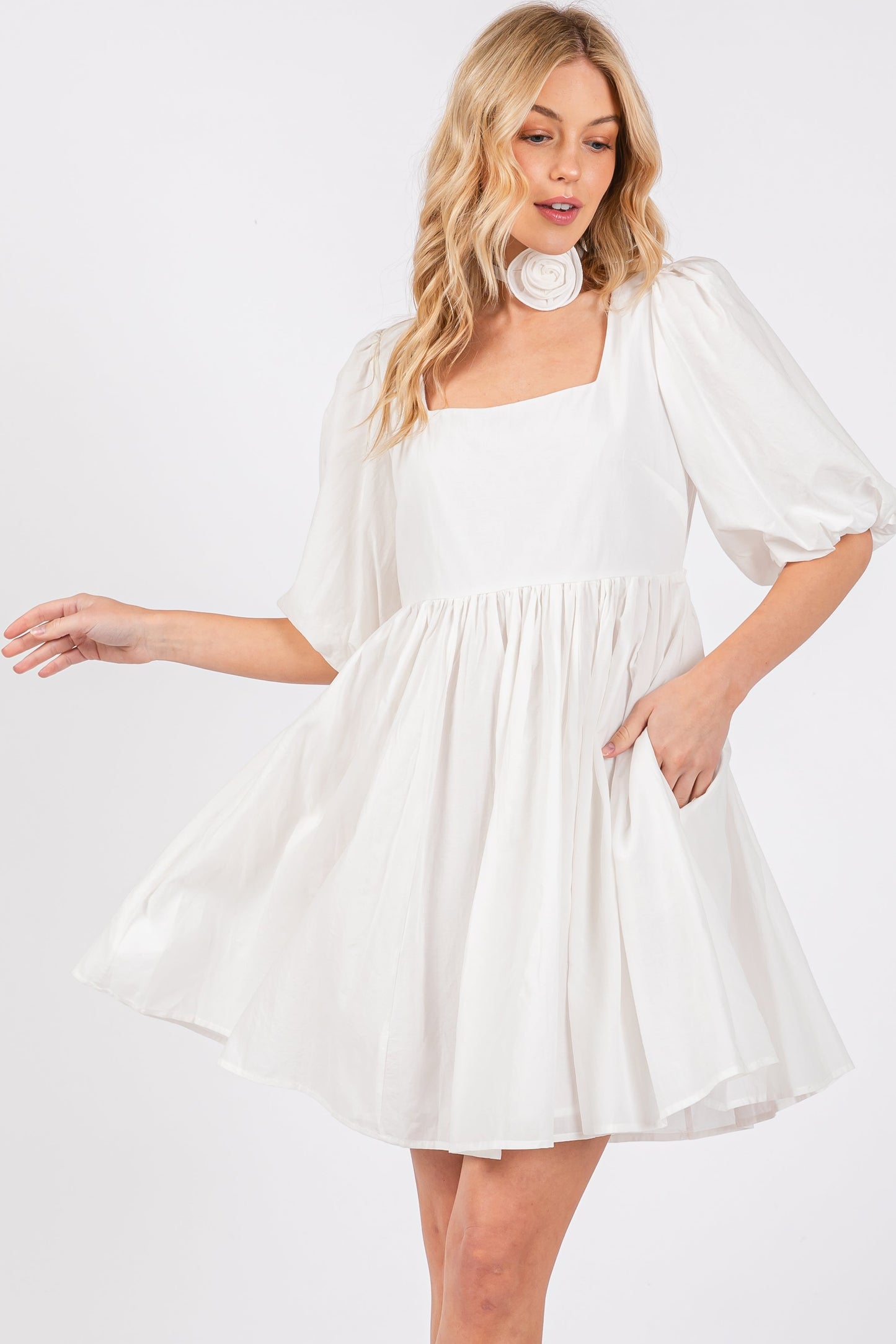 White Babydoll Maternity Mini Dress