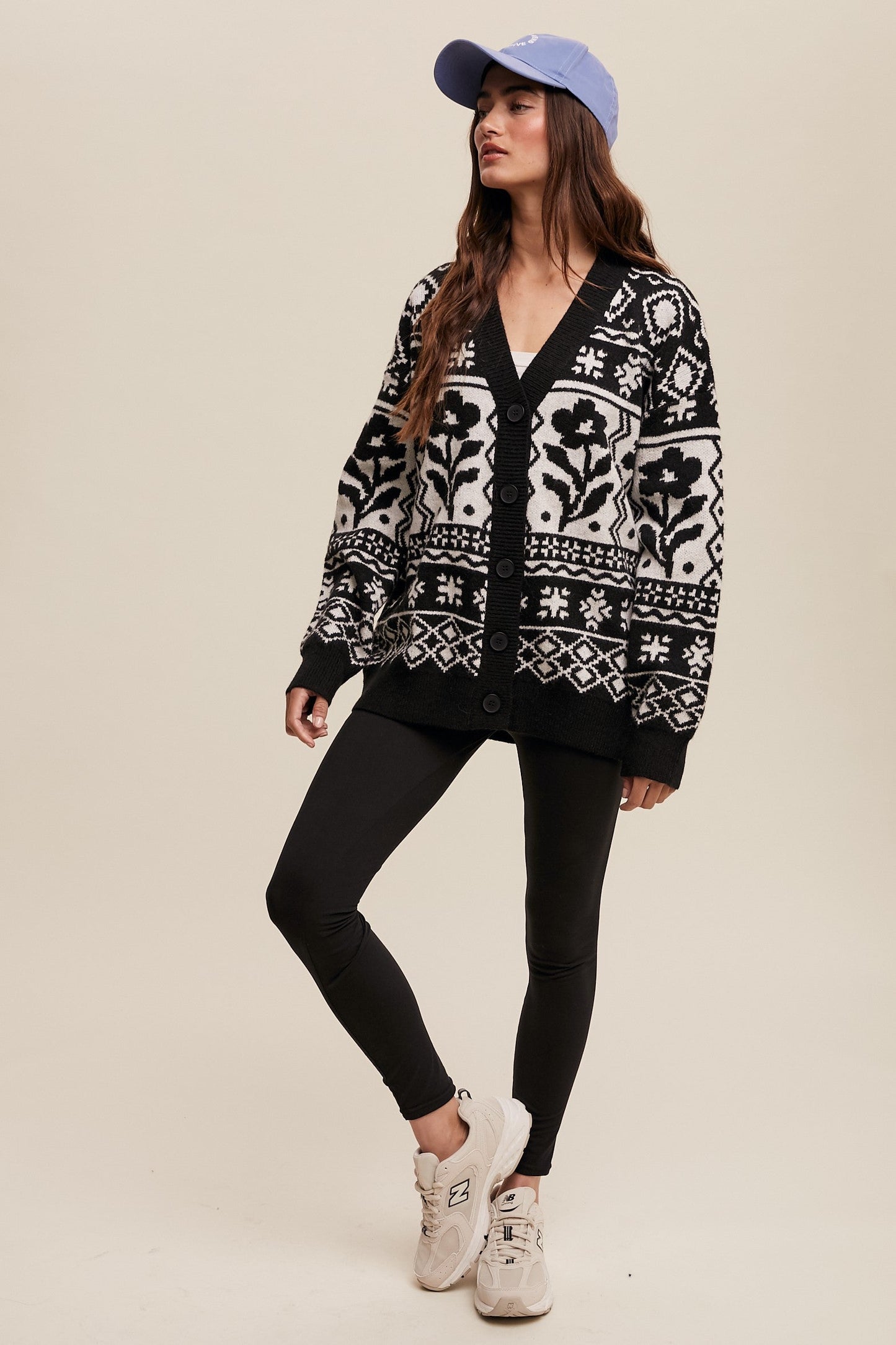 Black Printed Button Up Cardigan