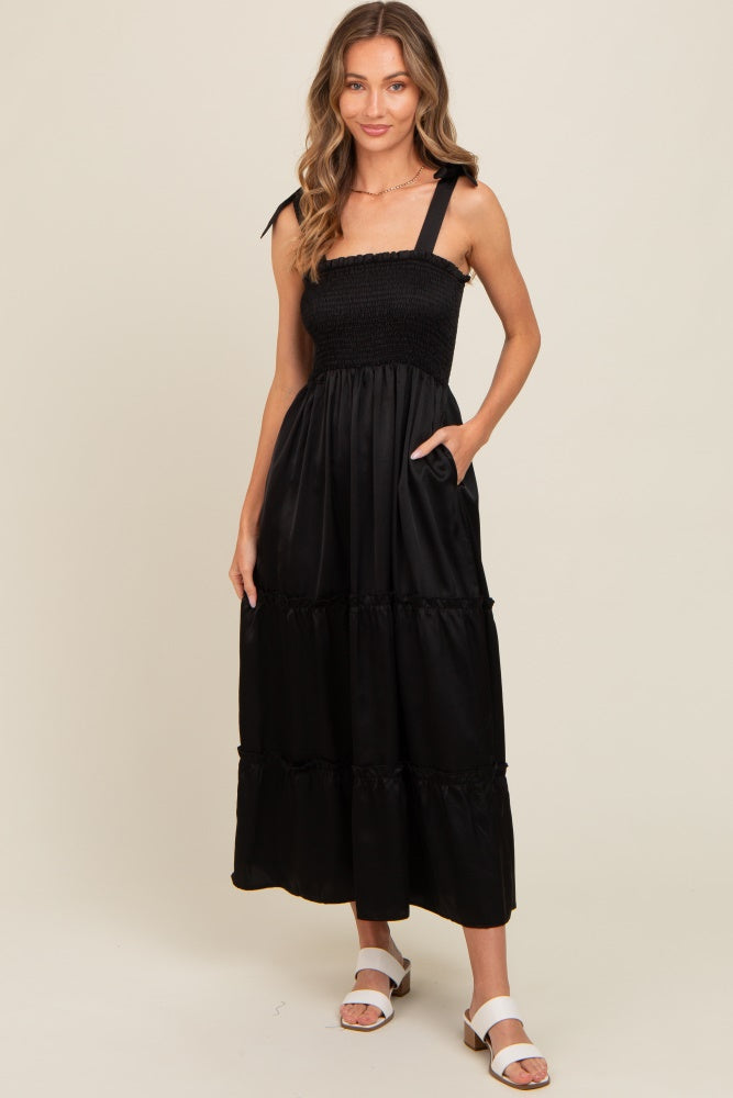 Black Satin Smocked Maxi Dress – The Prissy Pelican