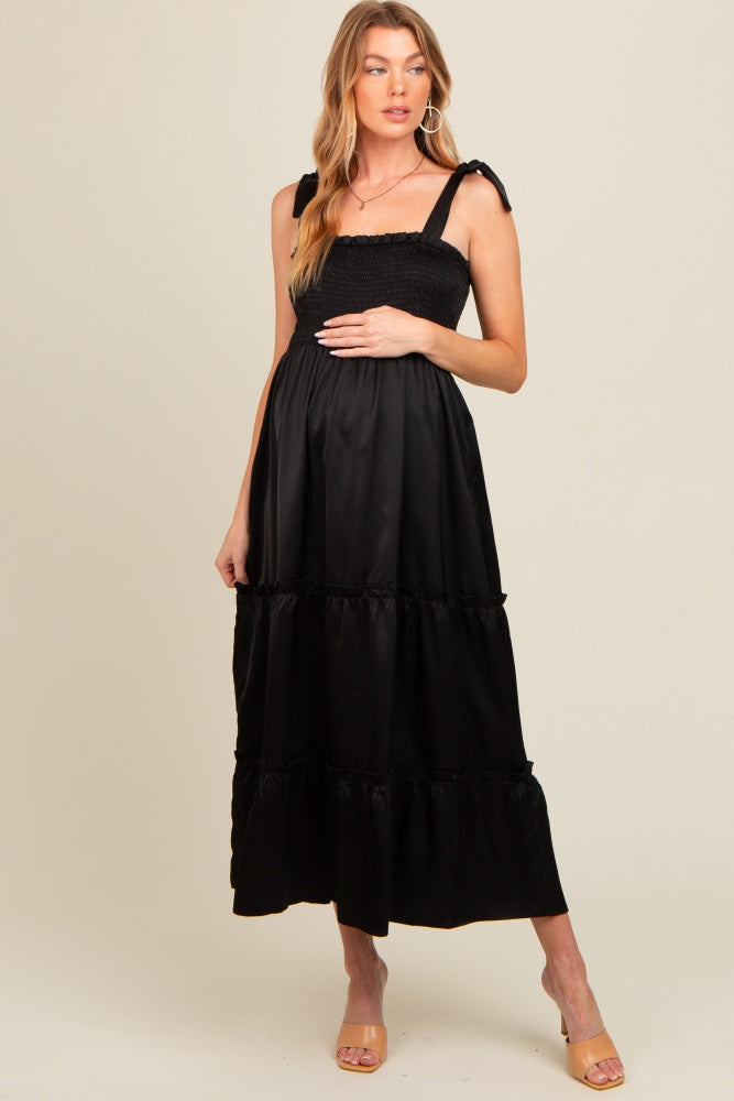 Black Satin Smocked Maternity Maxi Dress The Prissy Pelican Black Satin Smocked Maternity Maxi Dress The Prissy Pelican