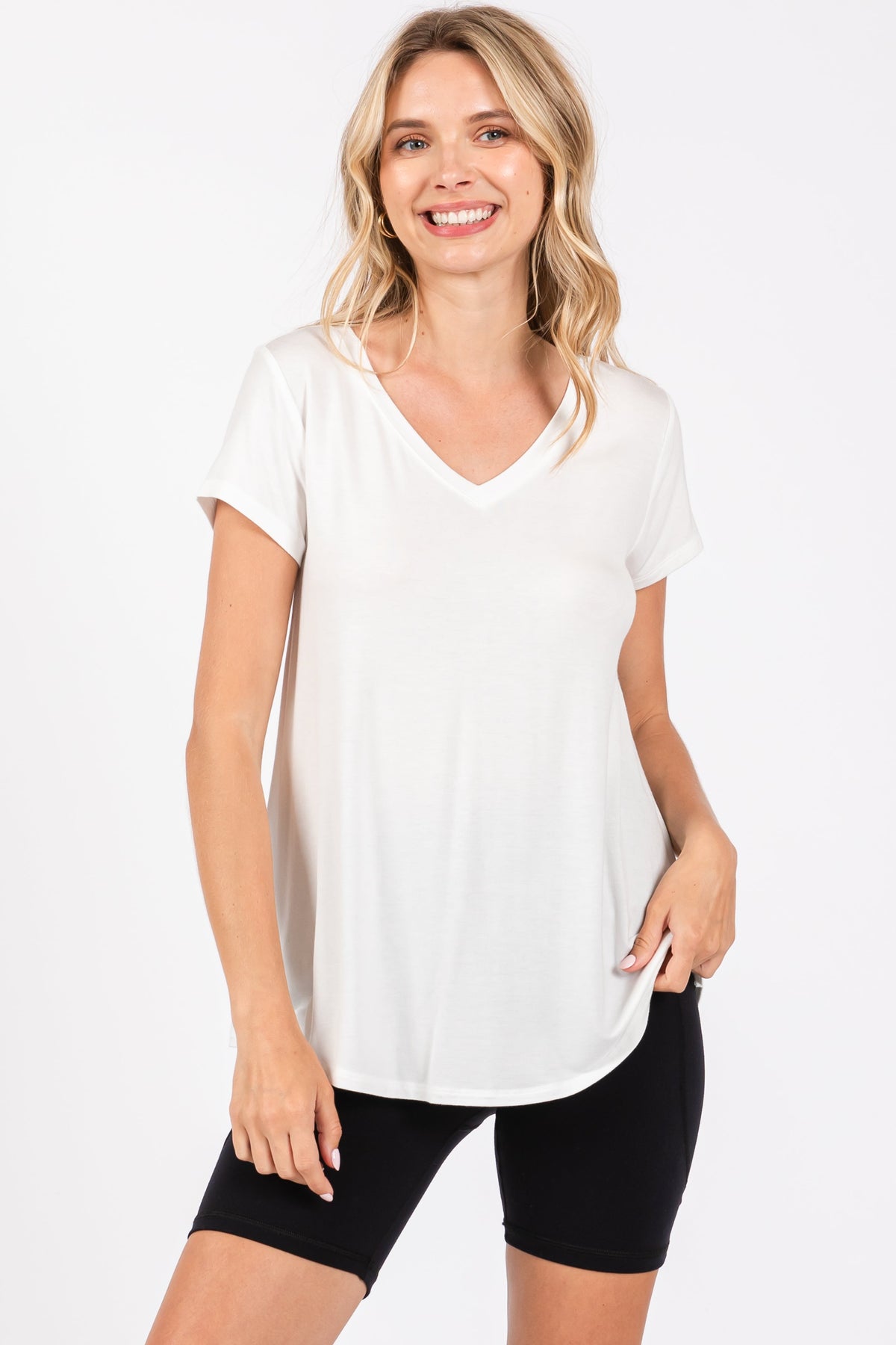 Ivory Basic V-Neck Short Sleeve Maternity Top