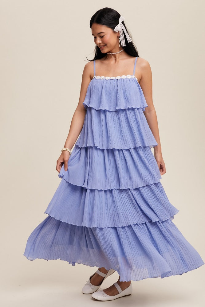 Periwinkle Ruffle Tiered Maternity Maxi Dress