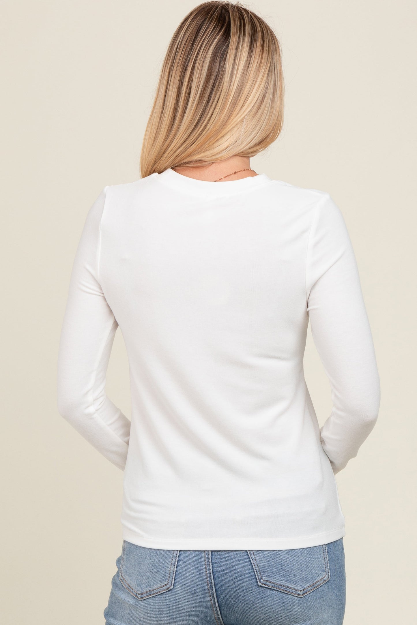 White Basic Fitted Long Sleeve Top