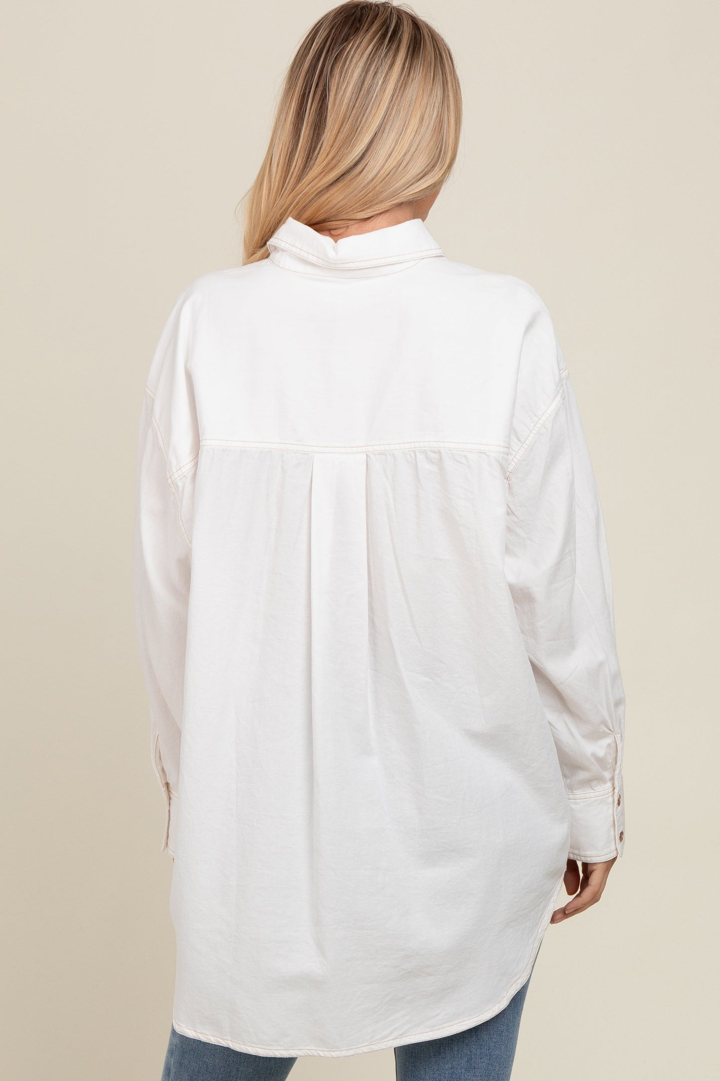 Off White Chambray Button Down Top
