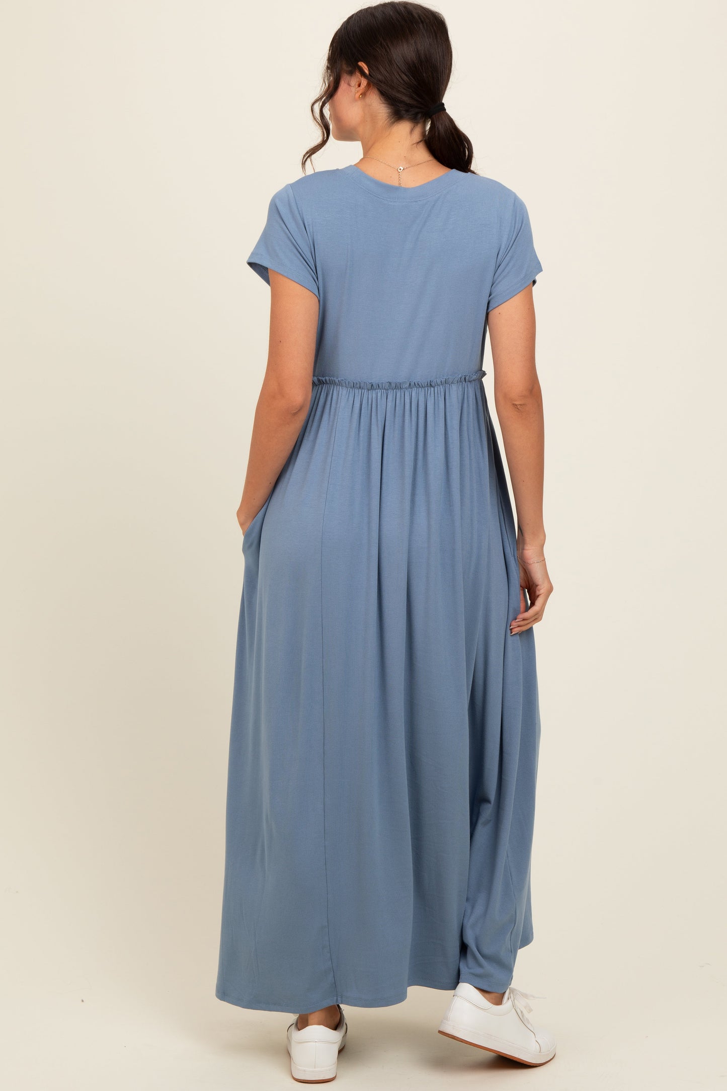 Blue Ruffle Trim Maxi Dress