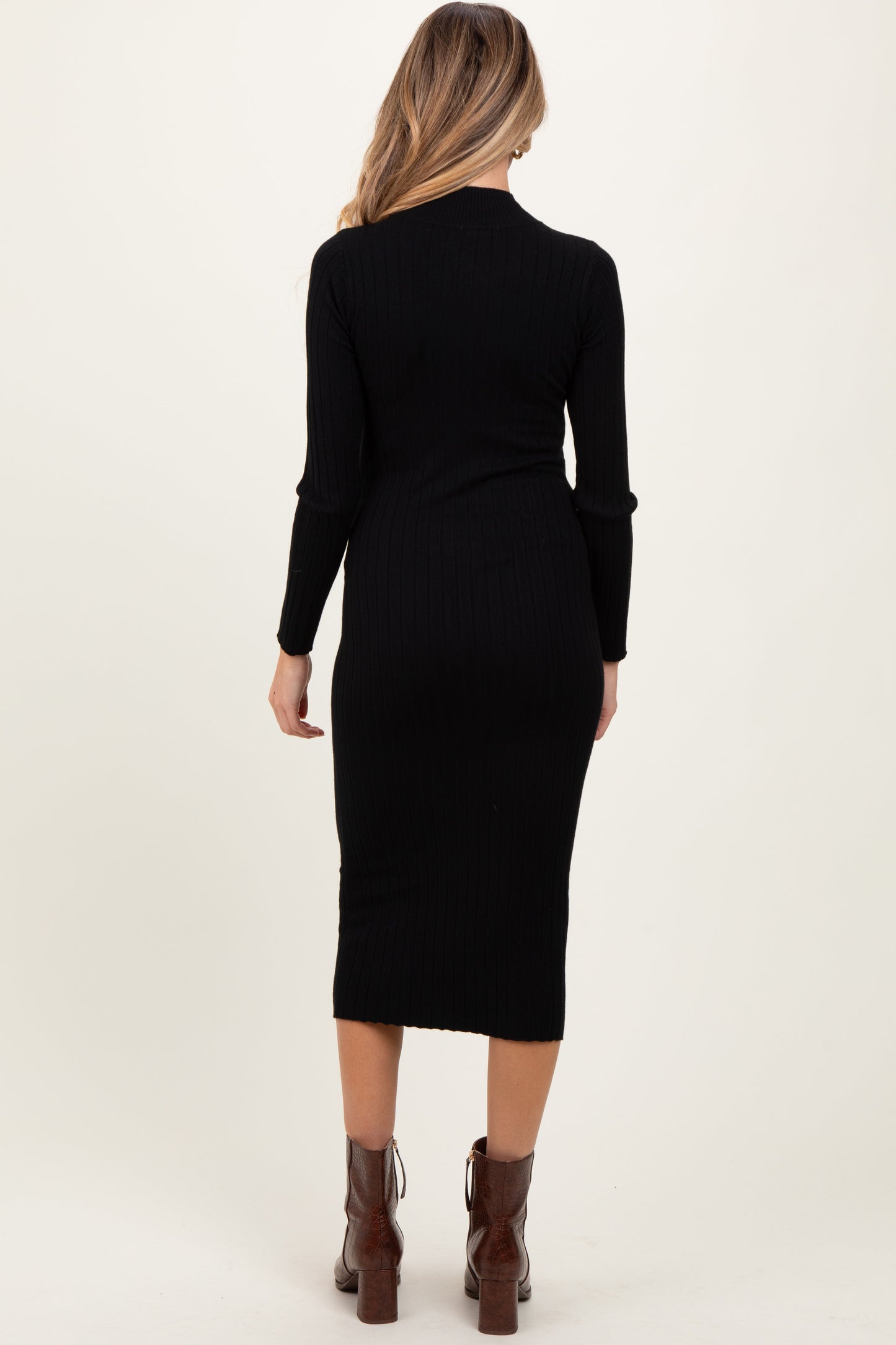 Black Mock Neck Ribbed Maternity Sweater Dress