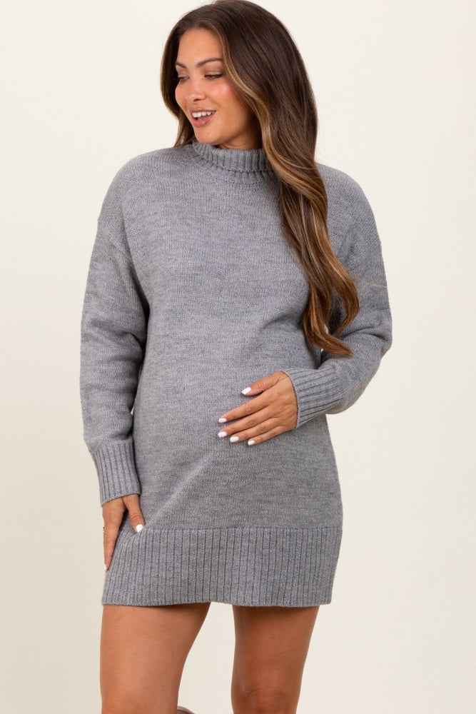 Heather Grey Turtle Neck Maternity Mini Sweater Dress The Prissy Pelican Heather Grey Turtle Neck Maternity Mini Sweater Dress The Prissy Pelican
