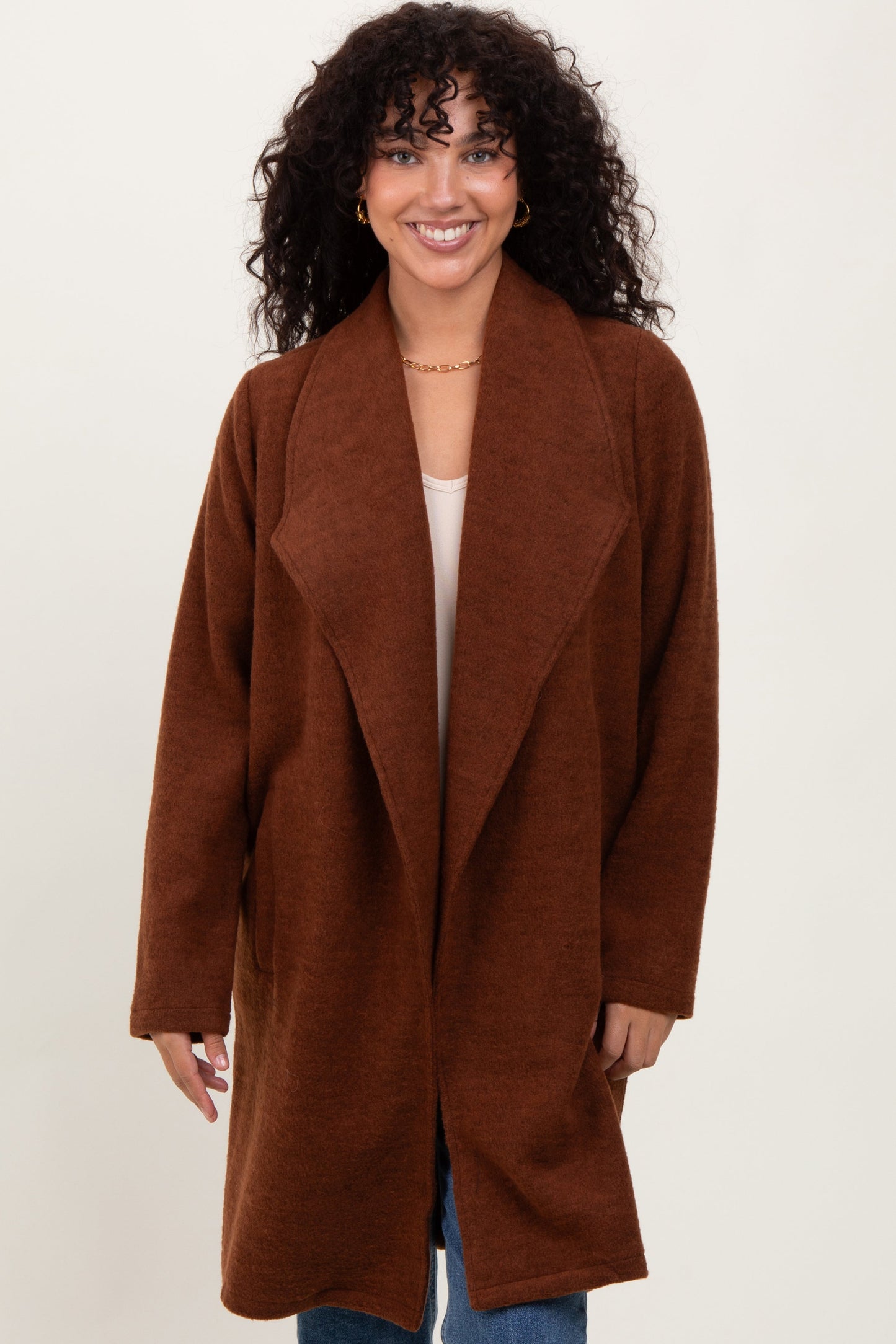 Brown Knit Relaxed Fit Coat Jacket