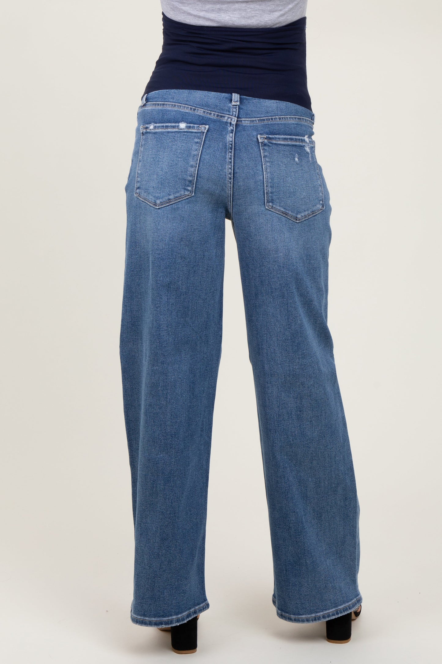 Blue Distressed Open Knee Wide Leg Maternity Jeans