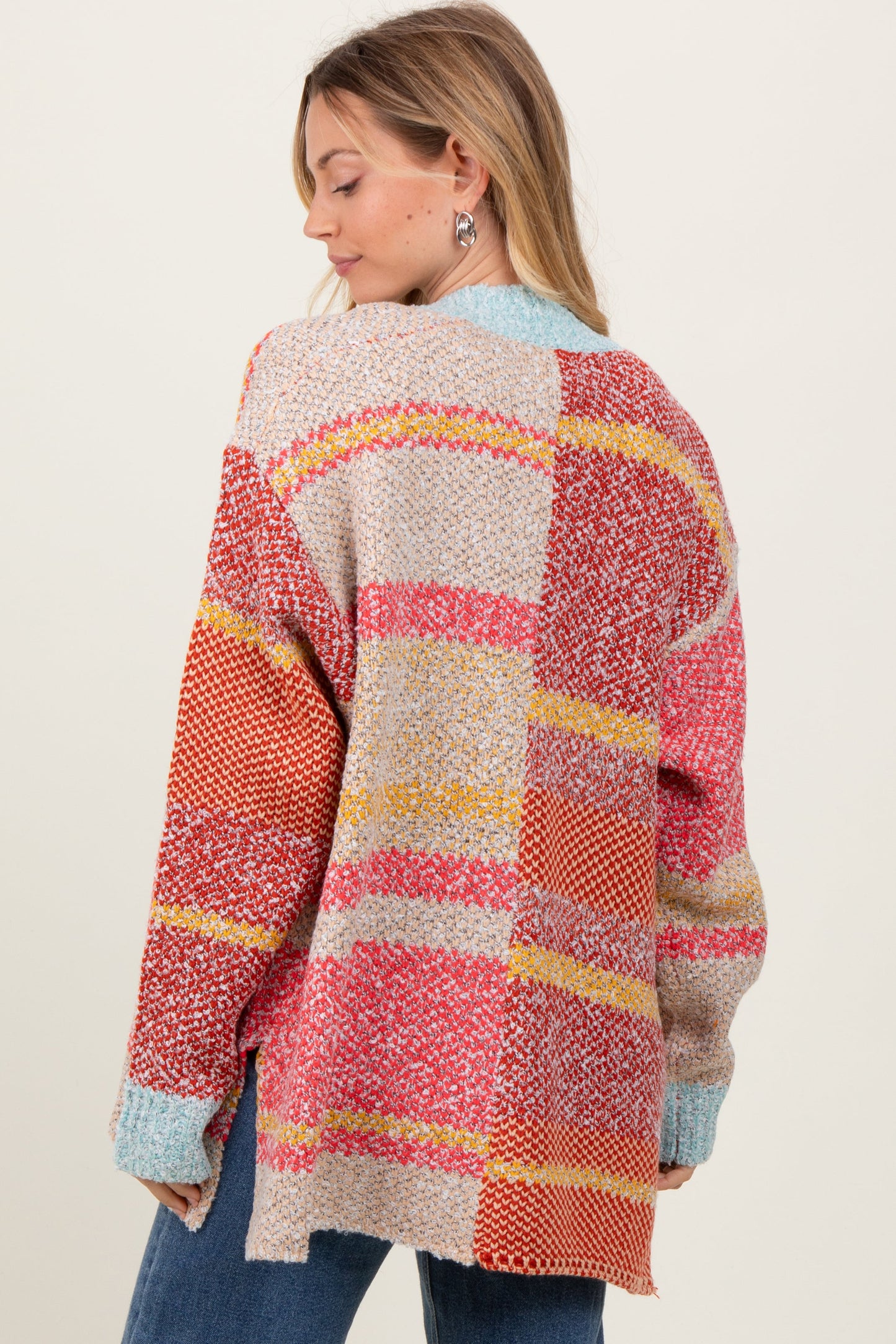 Orange Colorblock Stripe Oversized Open Cardigan