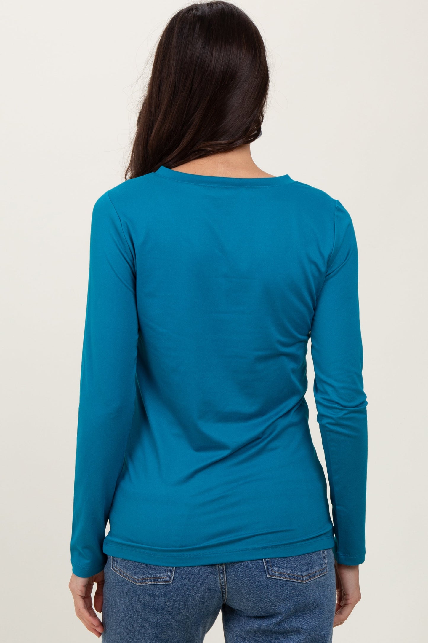 Teal Brushed Knit V-Neck Long Sleeve Top