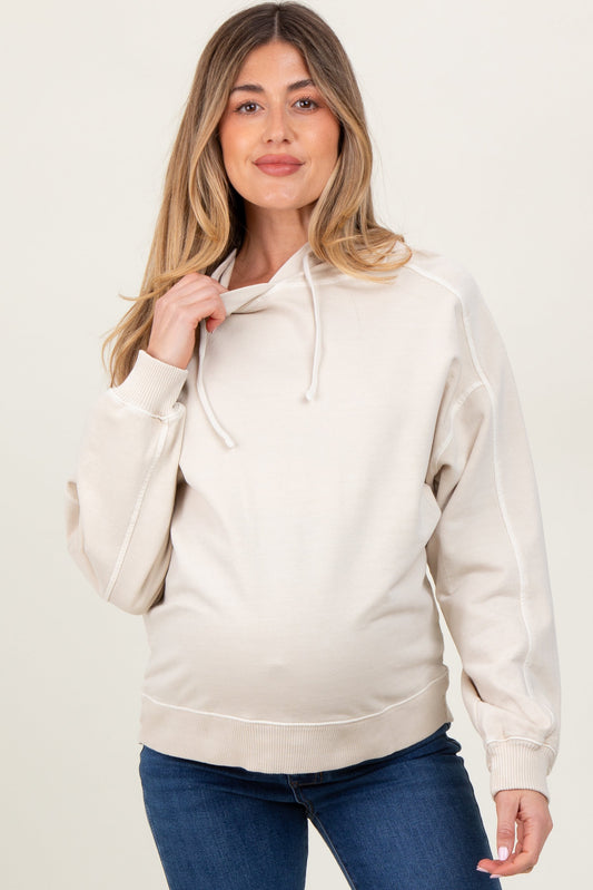 Cream French Terry Hooded Maternity Sweatshirt