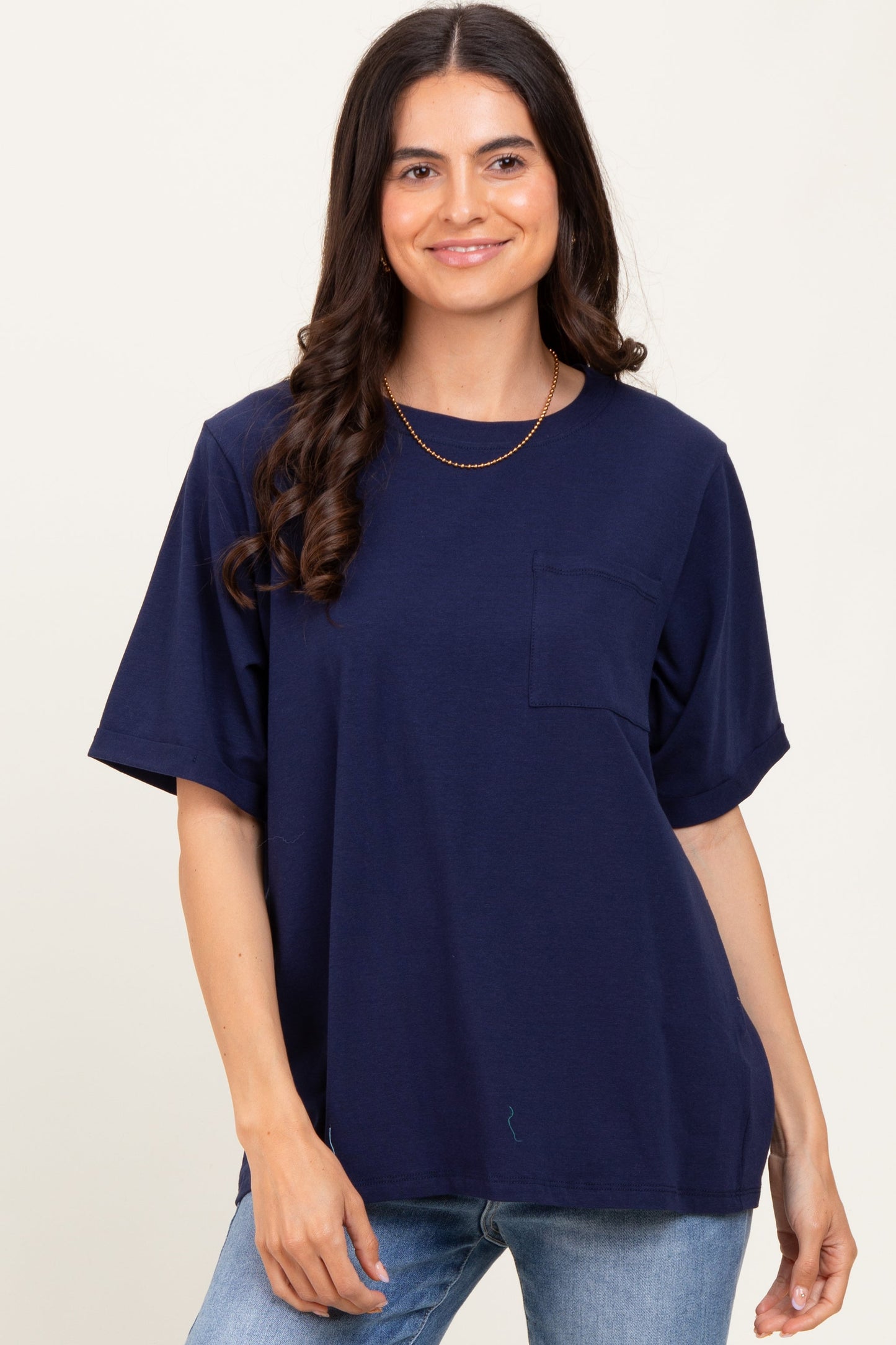 Navy Oversized Pocket Front Short Sleeve Maternity Top