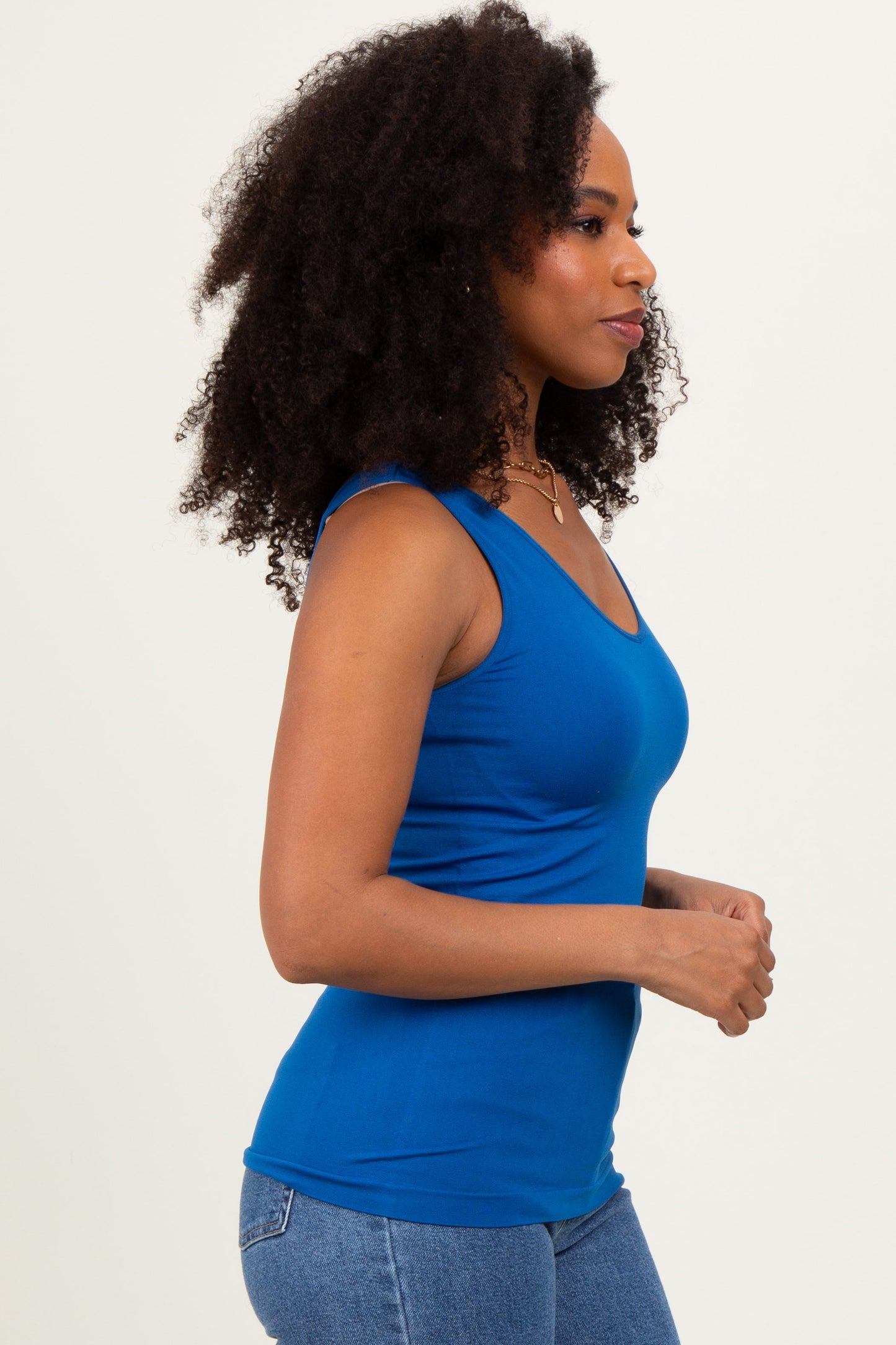 Blue Sleeveless Fitted Tank Top