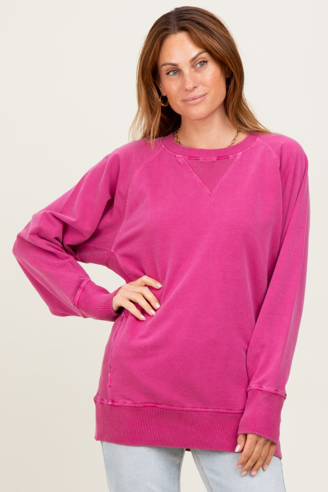 Magenta Vintage Wash French Terry Maternity Pullover