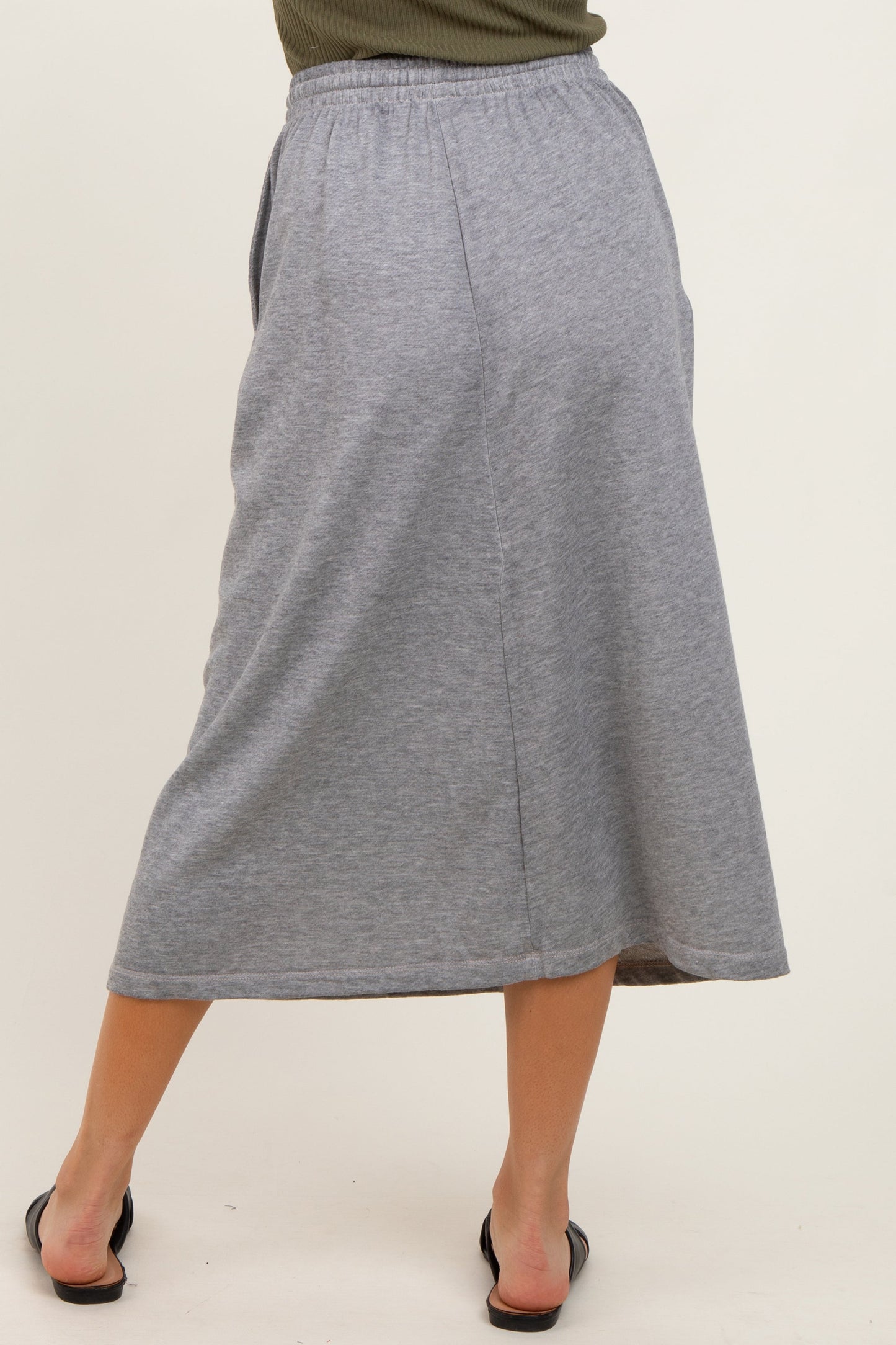 Heather Grey Terry Drawstring Midi Skirt