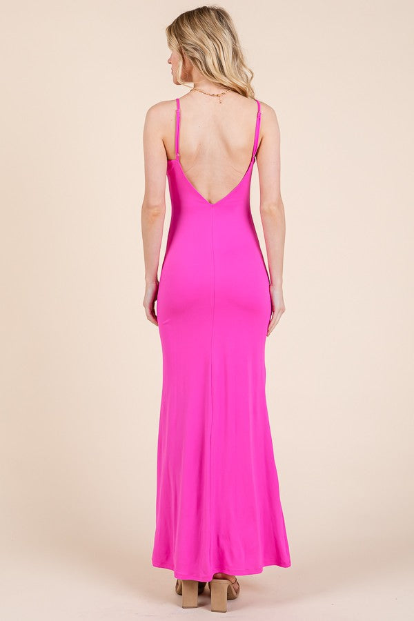 Fuchsia Backless Fishtail Sleeveless Maxi Dress