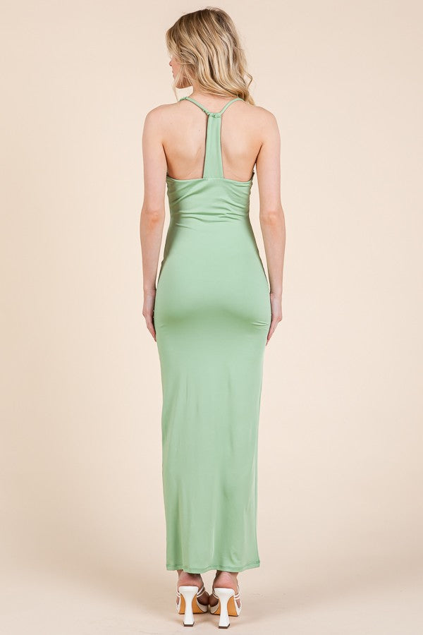 Mint Ruched Double Layered Maxi Dress