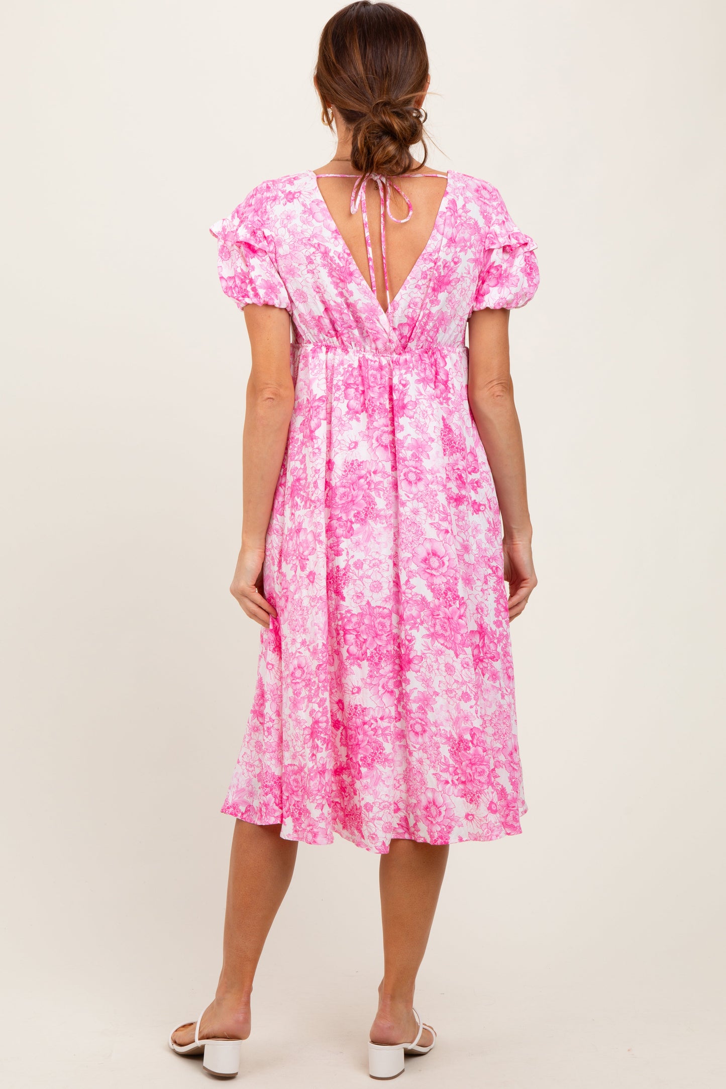 Pink Floral Woven Short Sleeve Mini Dress