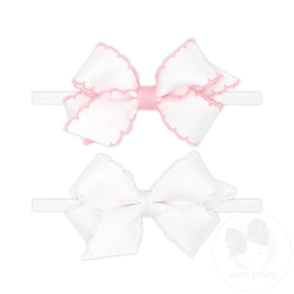 GIFT PACK! Two Mini Grosgrain Bows with Moonstitch Edge on Skinny Nylon Band – Wee Ones™
