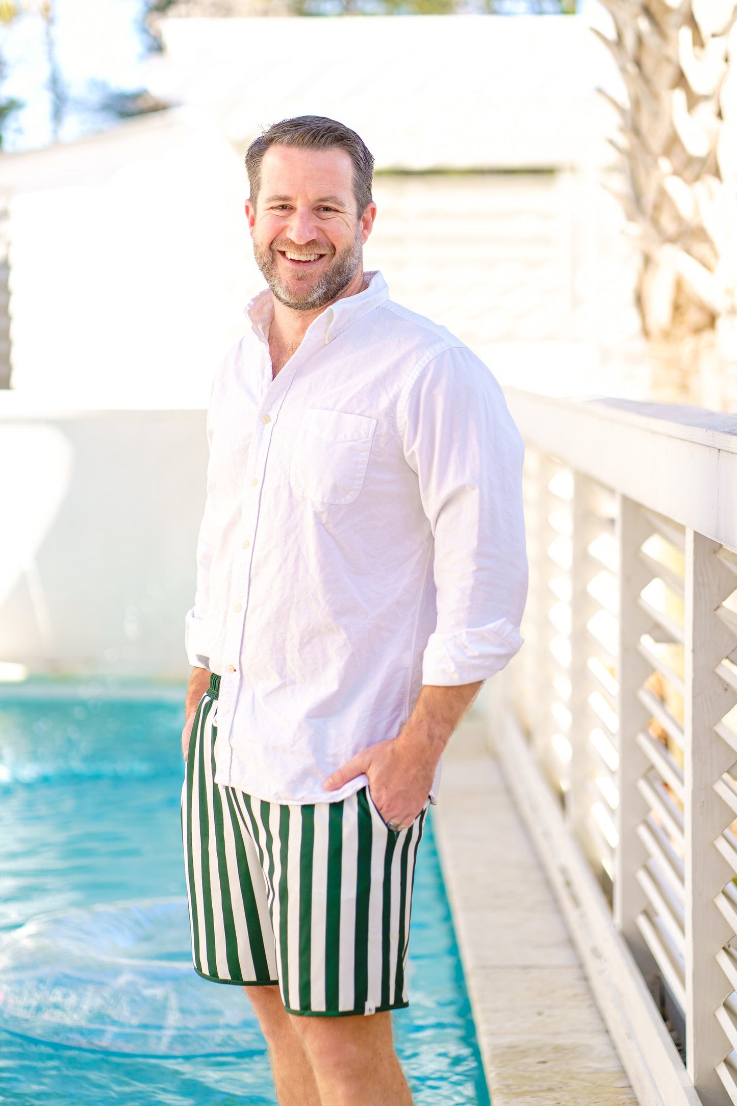 Men's Green Stripe Swim Shorts