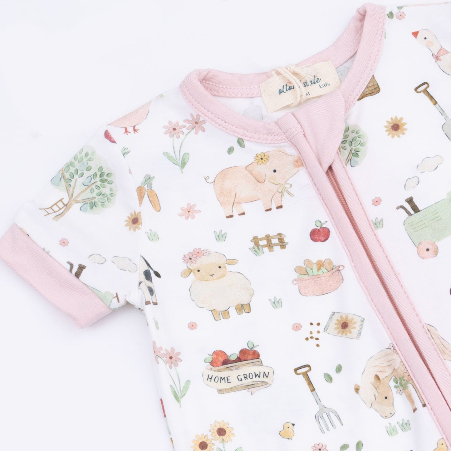 Cute Farm Animals Pink - Shortie 2 Way Zipper Romper